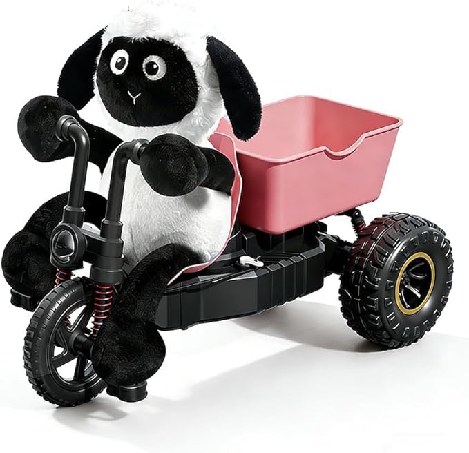 Crazy Lamb Remote Control Tricycle, Plush Sheep on RC Bike, 2.4GHz, LED Lights, Lithium Battery Included, Pink, 8 Years and Up (Black)