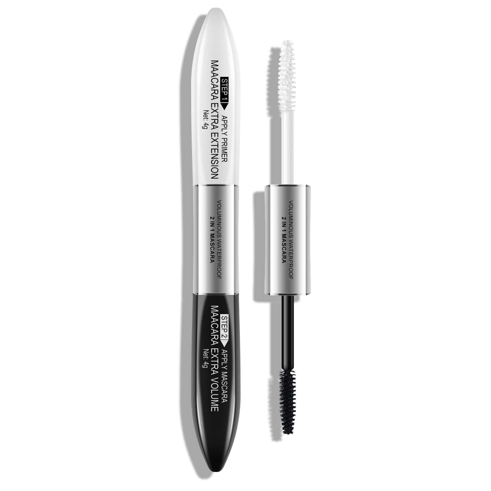 KYDA Double Extension Effect Mascara, Black and White Mascara Primer for Long and Volume Lash Effect Long-lasting