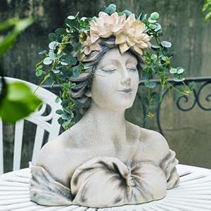 Headplanterfaceflowerpotlilypondgoddessplanter9inchgardenresinfaceplanterwithdrainageholeplantspotforindoorandoutdoorplantclosedeyes15916inch Urban Country Home Decor Head planter face flower pot lily pond goddess planter 9 inch garden resin face planter with drainage hole plants pot for indoor and outdoor plant closed eyes 15 9 16 inch urban country home decor