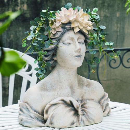 Headplanterfaceflowerpotlilypondgoddessplanter9inchgardenresinfaceplanterwithdrainageholeplantspotforindoorandoutdoorplantclosedeyes15916inch Urban Country Home Decor Head planter face flower pot lily pond goddess planter 9 inch garden resin face planter with drainage hole plants pot for indoor and outdoor plant closed eyes 15 9 16 inch urban country home decor