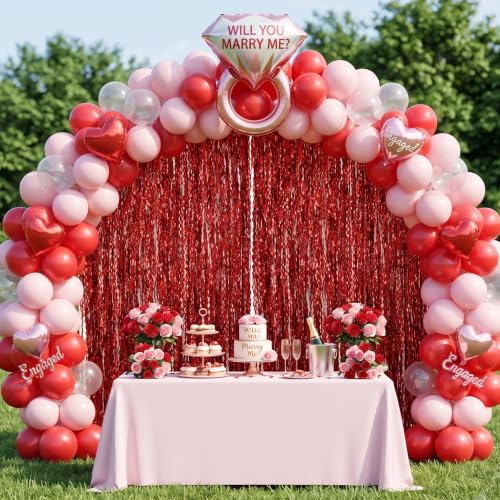Image of TONIFUL 2Pcs Wavy Red Metallic Tinsel Foil Fringe Curtain Laser Streamers | 3.3ftx6.6ft Photo Booth Backdrop Tinsel Streamer Curtain, Props for Bachelorette Birthday New Year Graduation Christmas Decor