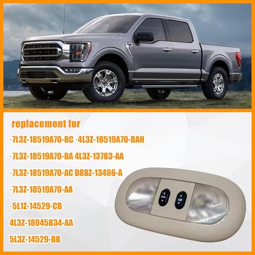 Image of 7L3Z-18519A70-BA Overhead Console with LED Dome Map Light & Sunroof Switch COMPATIBLE WITH Ford F150 2004-2008 For Lincoln Mark LT 2006-2008 Cab Interior Ceiling Roof Reading Lamp, Beige