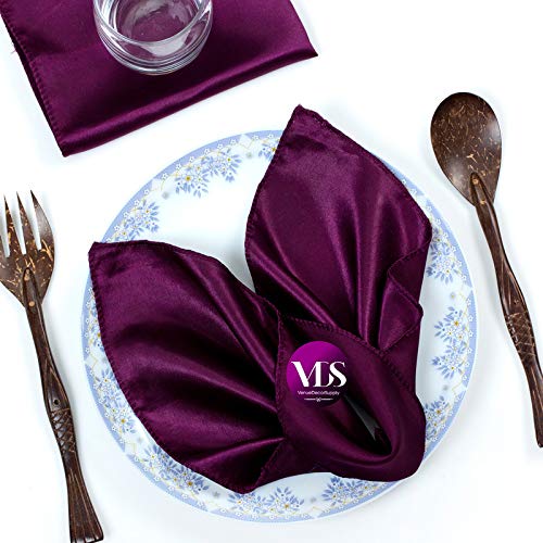VDS - 12 Pieces | Satin Napkins 20 x 20 Inch Square | Kitchen & Dinner Table Napkins Cloths Handkerchief for Restaurant Bistro Wedding Christmas Birthday Party Dinner Decoration (Eggplant)