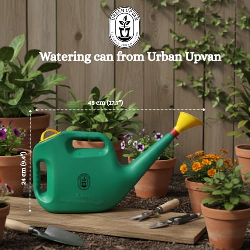 Image of Urban Upvan Watering Can 5L (Green) with 500g Vermicompost | Plastic Garden Water Can with Sprinkler Spout | Lightweight, Durable, Ergonomic Handle | Indoor Outdoor Plant Care