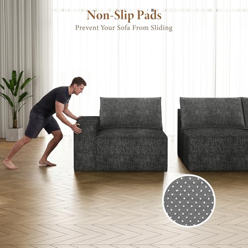 Image of Vesgantti 114 inch Boneless Modular Sectional Sofa, Modern U Shaped 5 Seater Couch with 2 Ottoman & Deep Seat, Convertible Chenille Cloud Couches for Living Room, No Assembly Required, Dark Grey