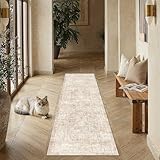 WondRg 2'6x8 Beige Washable Runner Rug for Kitchen Hallway Neutral Soft Non Slip Rug...