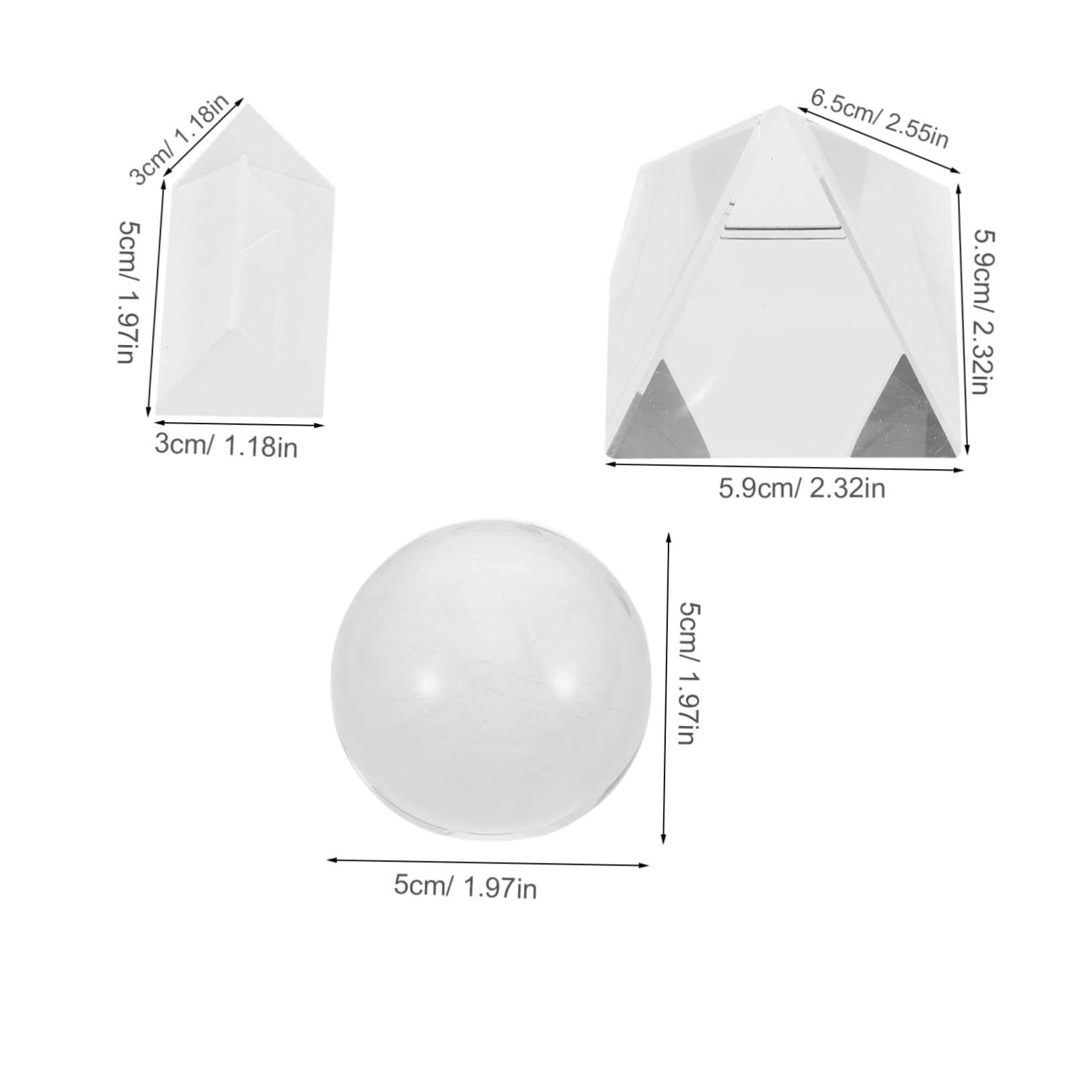 GANAZONO 3pcs Crystal Prisms Set Triangular Prism Cube Ball for Photography Meditation Home Decoration Science Education
