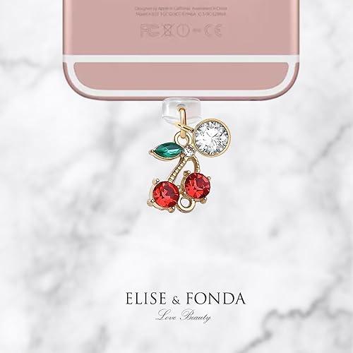 Miniatura 3 de ELISE & FONDA CP656 Puerto de carga USB Anti polvo Plug Little Crystal Cherry Phone Charm para iPhone 14131211XS MAXXRX8 Plus76S8SE iPad iPod (rojo)
