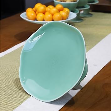 Fruit Serving Platter Celadon High-Foot Fruit Plate Chinese Tea Tray Home Placed Dried Fruit Tray Ceramic Fruit Plate Fruitp Plates,A(B)