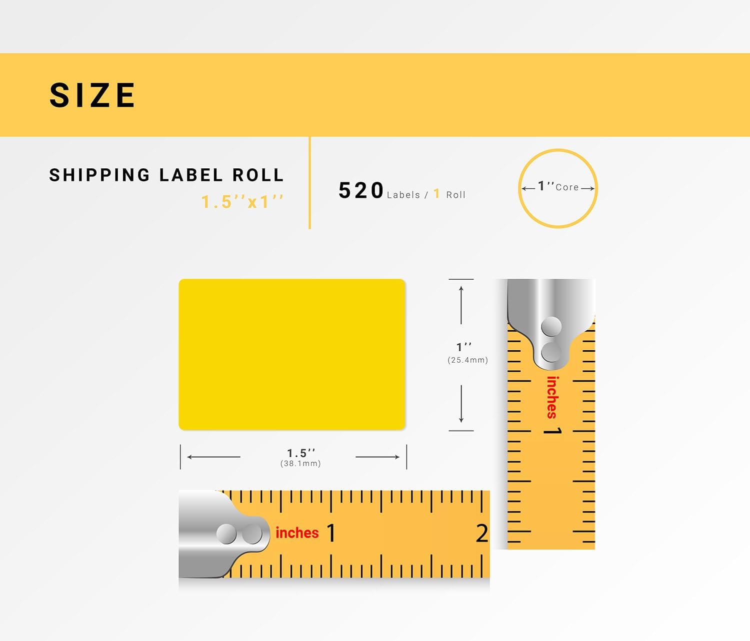 HOUSELABELS 1.5" x 1" Yellow Multipurpose Labels on 1" Core Compatible with Zebra and Rollo Printers, 18 Rolls / 520 Labels per Roll