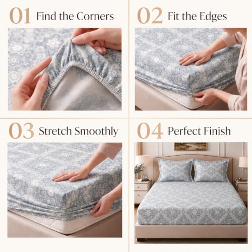 Image of BSB HOME 240 TC Premium Double Bed Fitted Bedsheet, Soft Comfortable Stretchable Mattress Sheet with Elastic Fitted Corners, Durable Easy Care Bedding, 72 x 72 + 10 Inches(183x183+25 cm) - Slate Blue