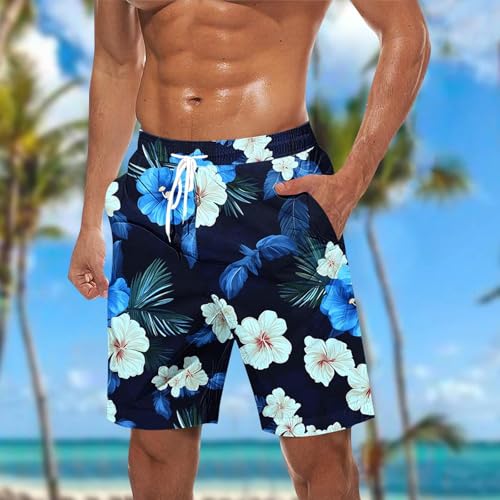 Hawaiian Floral Print Shorts for Men Casual Drawstring Waist Workout Surf Swim Trunks Beach Board Shorts with Pockets3