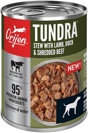 ORIJEN Grain-Free Real Meat Shreds Tundra Stew Premium Wet Dog Food, 12.8 oz., Case of 12