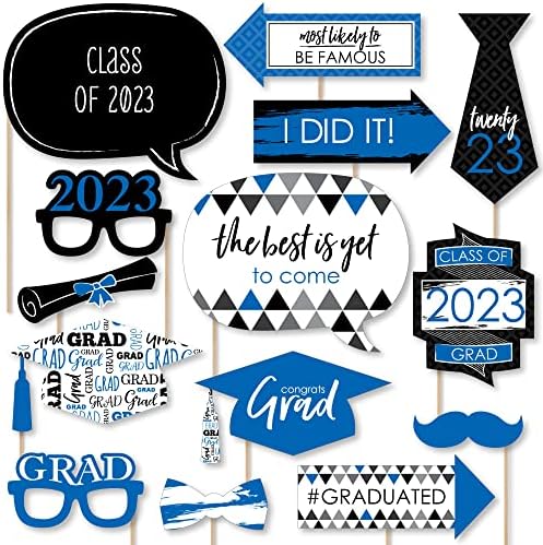 Big Dot of Happiness Blue 2023 Graduation Party Photo Booth Props Kit - 20 Count