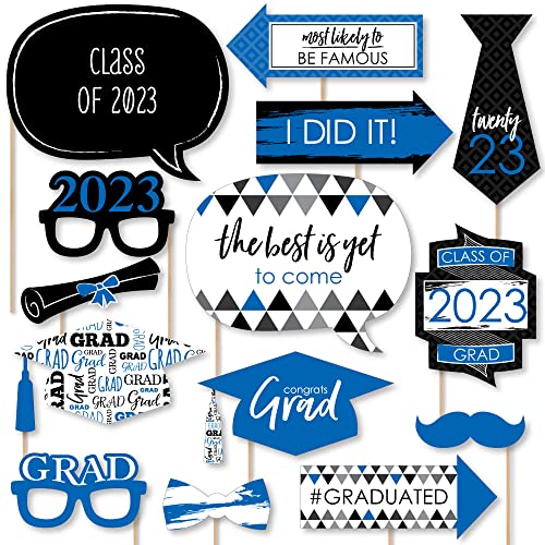 Big Dot Of Happiness Blue 2023 Graduation Party Photo Booth Props Kit - 20 Count #TOP3