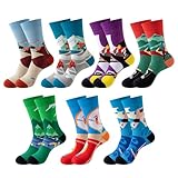 VEGCOO 7 Pares Calcetines Divertidos Hombre Mujer, Calcetines Coloridos Novedosos para Hombre, Calcetine Divertidos de Algodón Altos Casual, Regalo para Hombres Papá Novio (B)