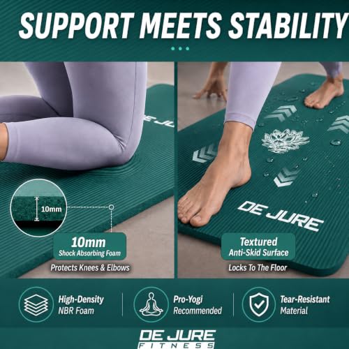 Image of De Jure Fitness Yoga Mat for Women and Men, 10mm Extra Thick Non-Slip NBR Exercise Mat for Yoga, Pilates, Gym & Floor Workouts - with Carry Strap