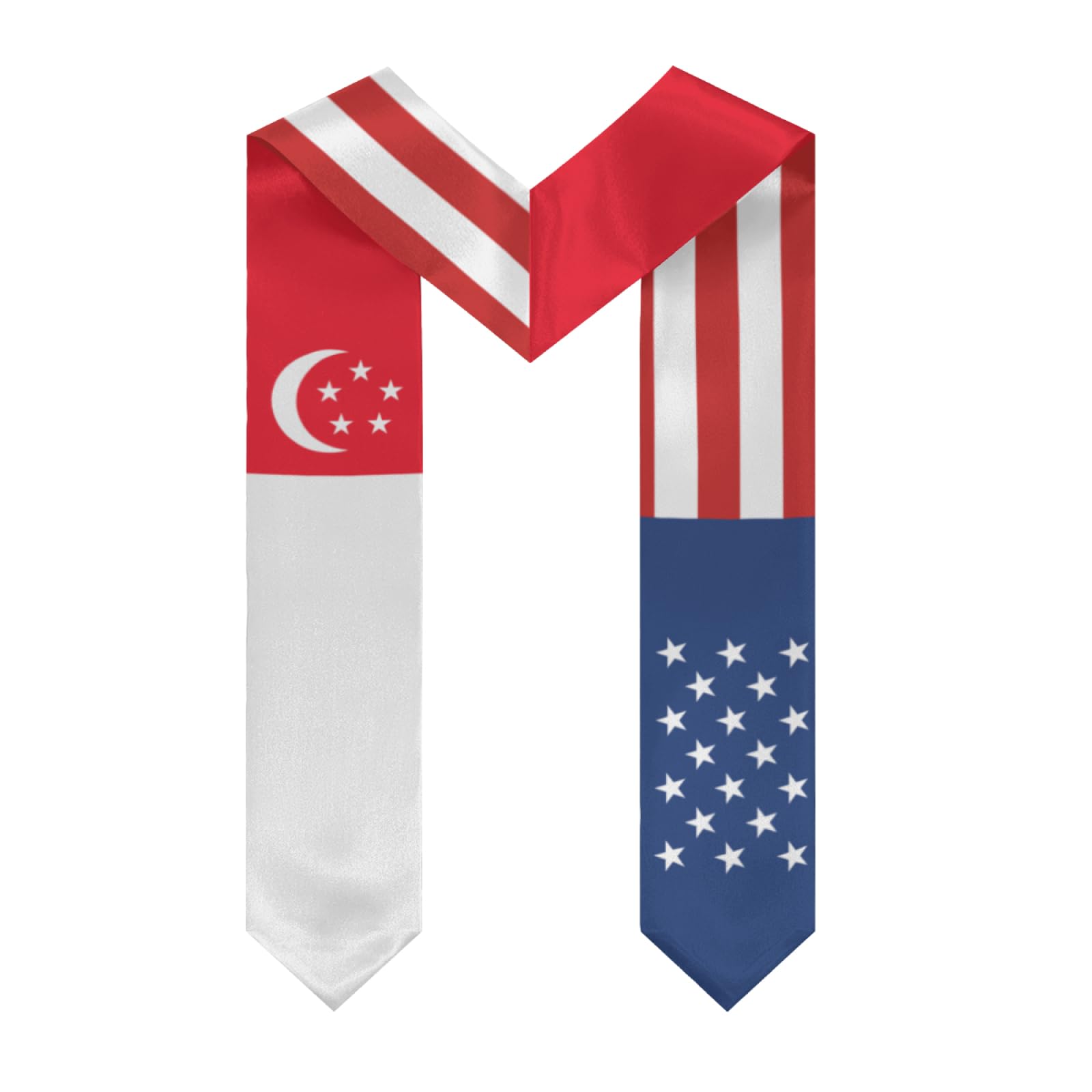 America Singapore Singaporean Flag Graduation Stole Sash Shawl for Men Women Thickened V-Neck Scarf for International Students Teachers Study Aboard Graduate Gift 72 inches Unisex