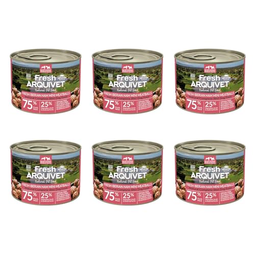 ARQUIVET - Pack 6 Unidades Fresh Iberian Ham Meatballs - Latas de Mini albóndigas de Jamón Ibérico - Latas de 200g - Comida húmeda para Perros, Todo Tipo de Razas