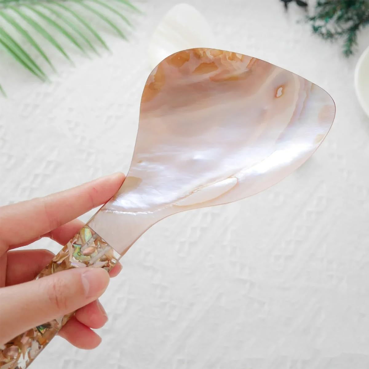 Mother of Pearl Shell Spoon, 8.66x3.35inch Caviar Spoon for Coffee Salt Jam Spices Restaurant Home Kitchen Tool Cooking, Pink