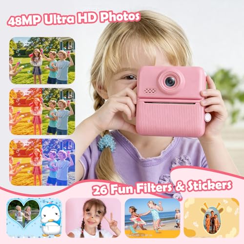 Image of Kids Instant Print Camera, 1080P HD Digital Camera with 32GB Card | 2.0 inch Screen, Thermal Printing, 16X Zoom, 48MP Pixels, BPA-Free Print Paper, MP3 and Creative Modes, Gifts for Kids Ages 3-12