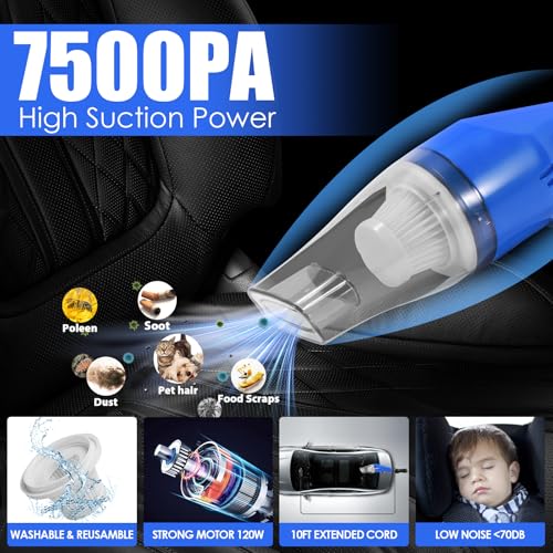 Viewsun 18PCS Car Cleaning Kit, Car Interior Detailing Kit with Blue High Power Handheld Vacuum, Detailing Brush Set, Windshield Cleaner, Cleaning Gel, Complete Auto Accessories for Men, Women - Image 3