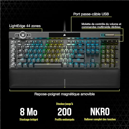 K100 RGB Tastiera da Gioco Ottico-Meccanica con Cavo - Interruttori OPX - Keycaps PBT - Integrazione Elgato Stream Deck - Compatibile con iCUE - PC, Mac, Xbox - AZERTY FR - Nero - Tastiera gaming - Immagine 8
