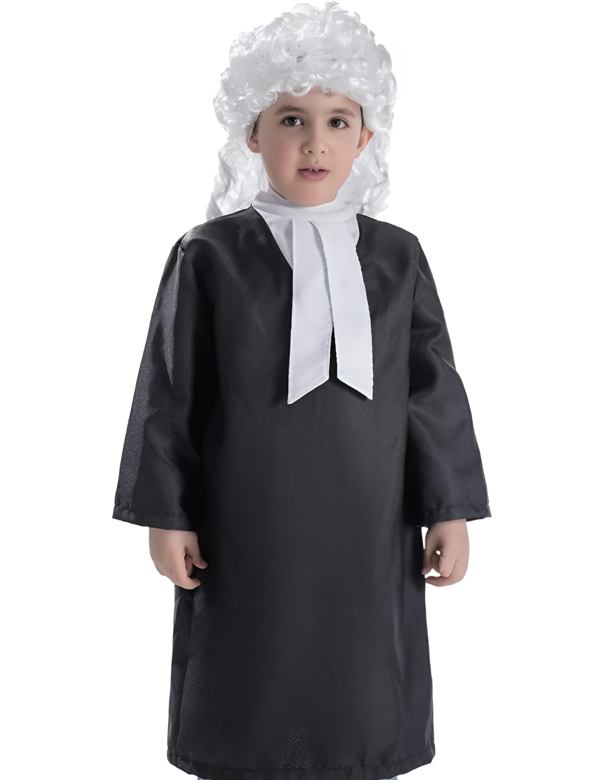 – Yalla Baby Kids Lawyer & Judge Costume Set for Boys & Girls - Professional Courtroom Role Play Dress-Up with Adjustable Cape, Wig, Gavel Toy，Imaginative Pretend Play(Age 3-8, 80-110cm) (Lawyer(Black))