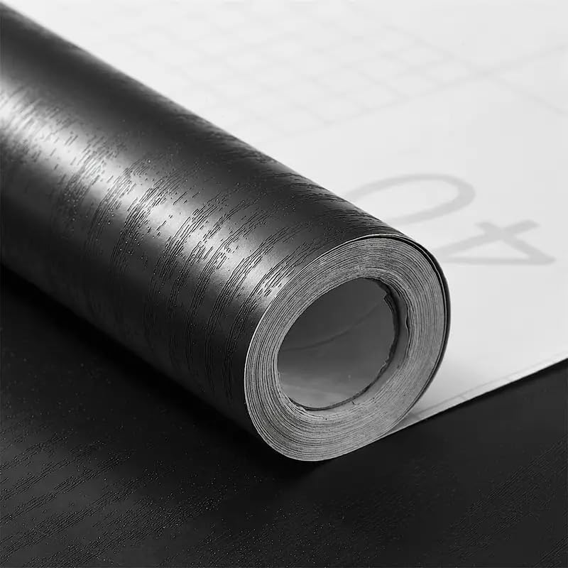 Papel tapiz de madera negra, papel adhesivo negro para encimeras de 17.7 x 78.7 pulgadas, papel tapiz extraíble, autoadhesivo, de grano de madera