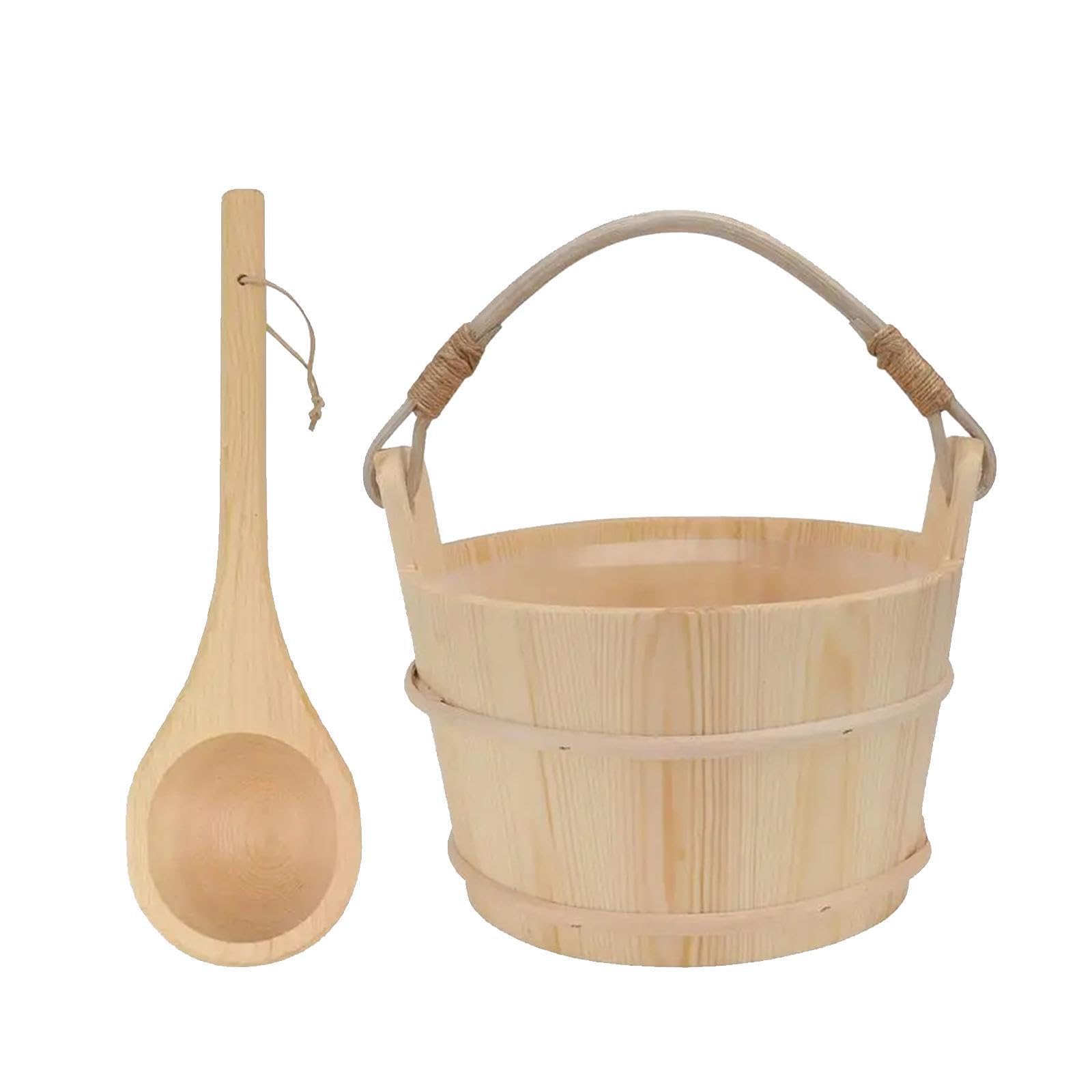 Sauna Zubehörset mit Holzlöffel, handgefertigt, großes Fassungsvermögen, bequemer Badeeimer, Blumentopf, Innendusche, Saunaraum, leicht zu