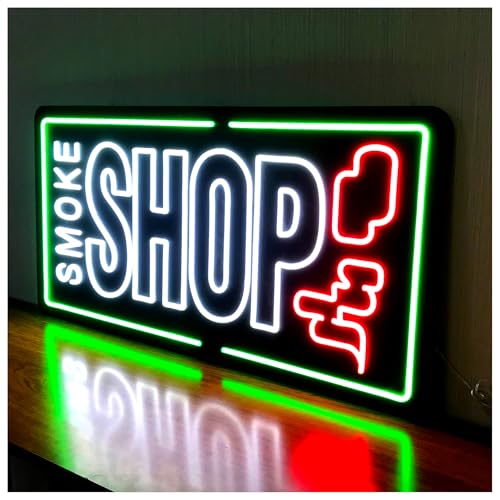 35x18 Extra Large Neon LED SMOKE SHOP Sign for Business Super Bright Unique Design with Sturdy Chain High Visibility for Stores Retail Shop Window
