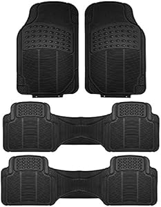 Automotive Floor Mats Black ClimaProof for all weather protection Universal Fit for most Cars, SUVs, and Trucks (Trimmable Heavy Duty 3 Row 4pc Full Set) FH Group F11306BLACK-3ROW