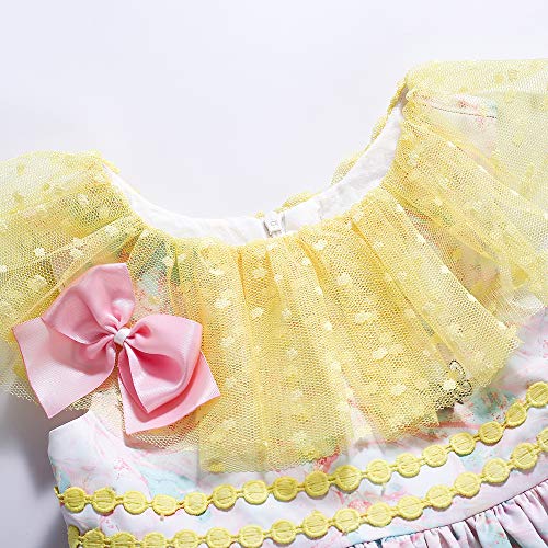 Pettigirl Kids Vintage Spring Yellow Sleeveless Floral Layered Clothes Toddler Easter Party Casual Dress with Headband3