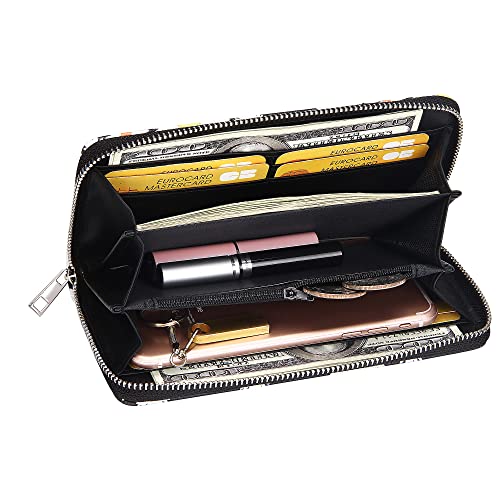 Kukoo Women’s Printed Zip Around Wallet Phone Clutch Purse Card Holder Organizer (Yellow -Daisy-3) #TOP3