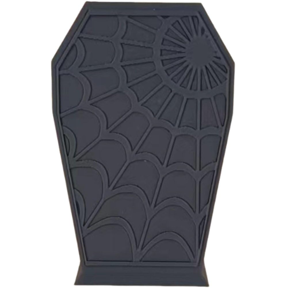 Fituenly Girls Black Coffin-Shaped Makeup Brush Holder Gothic Spider Web Pattern Desk Organizer Halloween