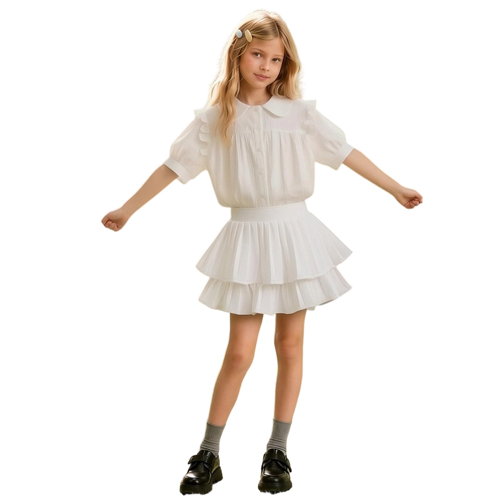 Générique Jupe d'été à Volants et à étages, Style décontracté Chic, Short plissé trapèze pour Petites Filles (White, 4-5 Years)