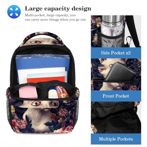 Ensemble sac à dos 2 pièces grande capacité avec motif chat et fleurs pour garçons et filles