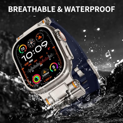 Image of FOAMUNOC Rugged Band Compatible with Apple Watch Ultra 3 /2 /1 Band 49mm /46mm /45mm /44mm /42mm, Metal Connector with Strap for iWatch Ultra Series 11 /10 /9 /8 /7 /6 /SE3 /SE2 /SE /5 /4 /3 /2 /1, Navy Blue /Titanium