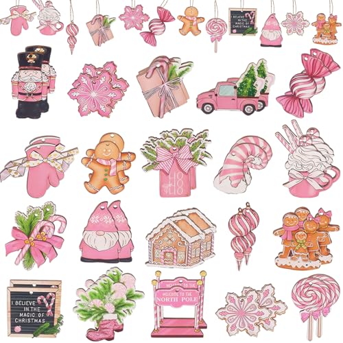 Weihnachtsanhänger, 40 Stück Weihnachten Anhänger Rosa, Holz...