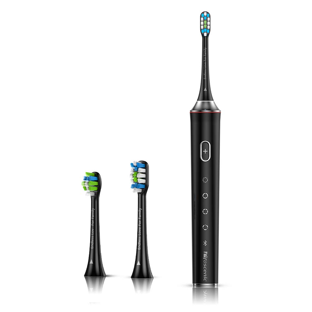 Electric Toothbrush, APP Control, Proscenic Sonic Toothbrush - 60 Days Battery Life, 4 Optional Modes, Sterilization Charging Base, 2 Dupont Brush Heads (black)