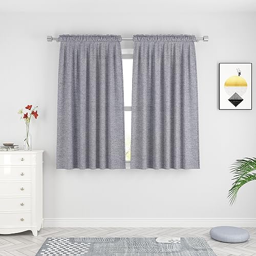 UPOPO Kitchen Curtains 54 inches Long Linen Textured Privacy Semi Sheer Charcoal Grey Living Room Bedroom Drapes Window Curtains Basement Curtain Panels Rod Pocket 2 Pieces