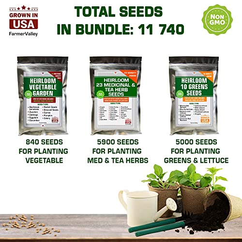 Collection of Vegetable, Greens, Culinary and Medicinal Herb Seeds for Planting Indoor, Outdoor and Hydroponic - Non-GMO, USA Grown - 11700+ Heirloom Seeds