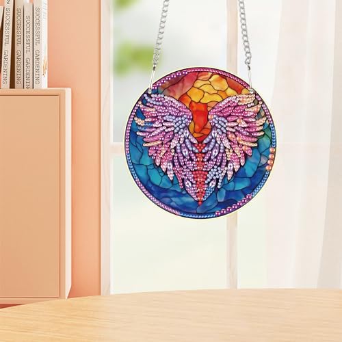 Image of AiYuanzsh Feather Diamond Art Painting Hanging Pendant Kit Special Shaped Diamond Dots Art Acrylic Ornaments Diamond Art Pendant for Adult Home Wall Window Decor Gift