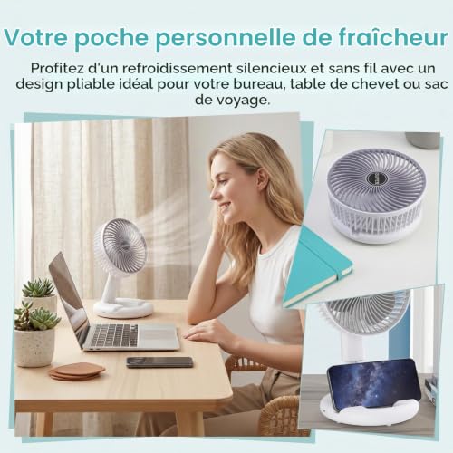 Ziyonix Ventilateur USB Rechargeable, Petit Ventilateur de Table Silencieux, Mini Ventilateurs Bureau avec 3 Vitesses, Portable Personnel Fan pour Bureau Chambre Voyage (Rose) – vue 4