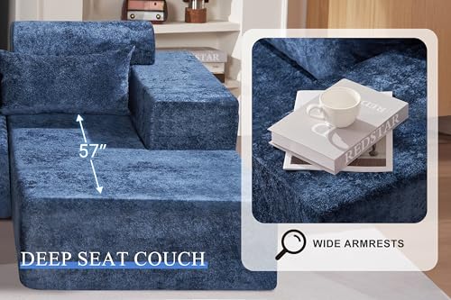 Image of HABUTWAY 105 inch L-Shape Modular Sectional Sofa Couch for Living Room,No Assembly Required,Modular Comfy Sofa with Deep Seat for Living Room Bedroom,Luxury Distressed Velvet(Right,Blue)