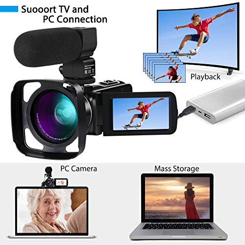 Videocámara Digital SEREE, Pantalla táctil FHD DV de 3 Pulgadas, Zoom 16X, videocámara Digital con visión Nocturna, soporta rotación de 270 Grados/conexión WiFi