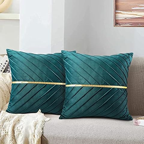 MAIXUN Fundas de Cojín de Terciopelo Verde a Rayas Doradas 45x45 cm Juego de 2 Cover