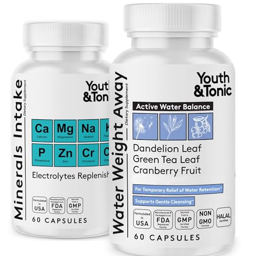 Youth & Tonic Water Pills for Water Retention – Flush & Shed Excess Fluids for Bloat Relief &...