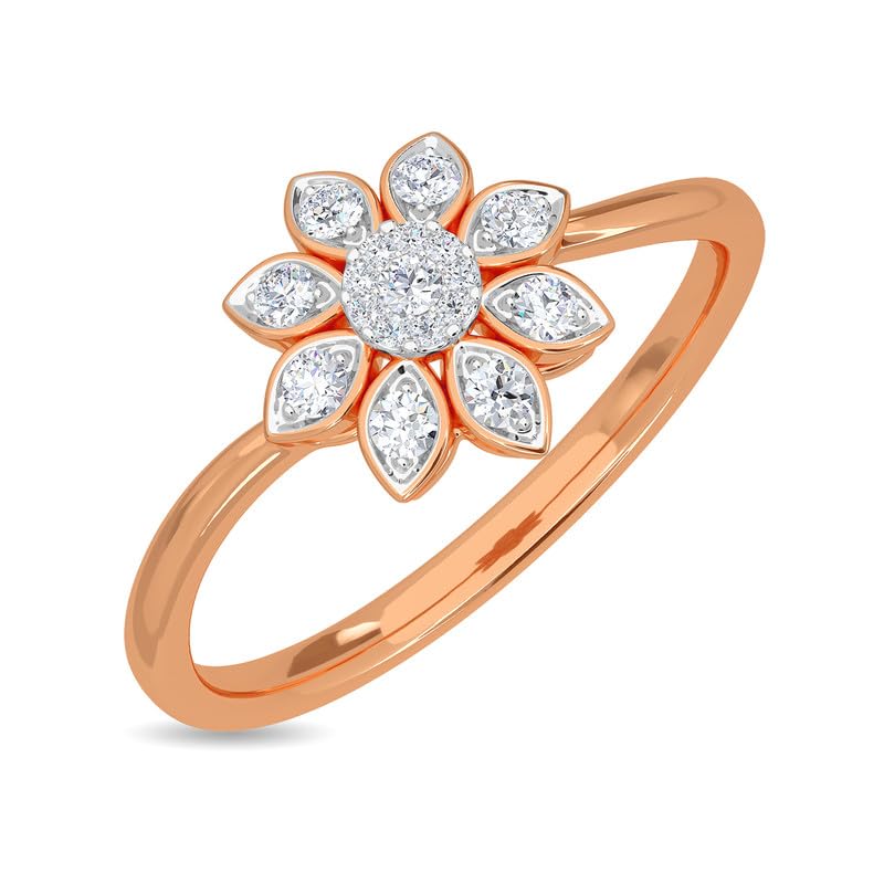 Image of KISNA 14k / 18k Real Gold & Diamond Ring | Diwali, Rakhi Rakshabandhan Gift for Sister /Bhabhi /Women | With Certificate of Authenticity & BIS-Hallmarked Gold Jewellery | Dahlia Diamond Ring