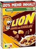 NESTLÉ LION Cereals (+20%), Schoko Cerealien mit Karamell und 41% Vollkorn, Frühstücksflocken mit Vitaminen & Mineralstoffen, 1er Pack (1x480g)